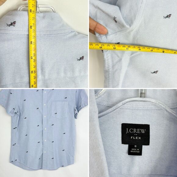 J. Crew Flex Men’s Blue Great White Shark Print Short Sleeve Shirt Small - Picture 11 of 16